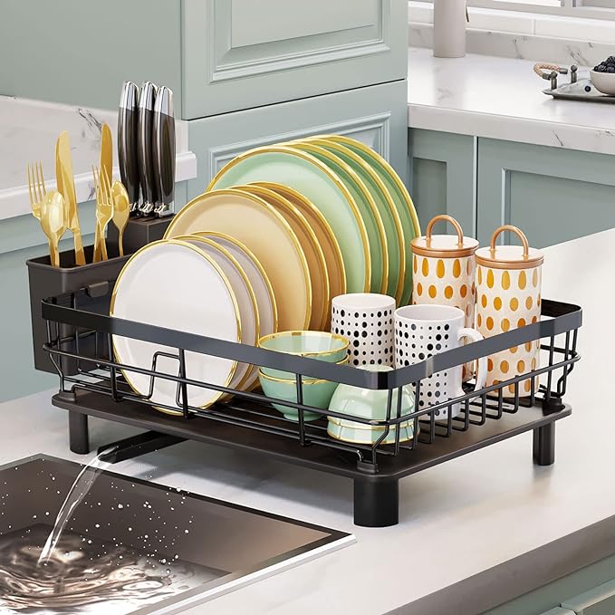 AIDERLY Iron Dish Drying Rack with Drainboard 